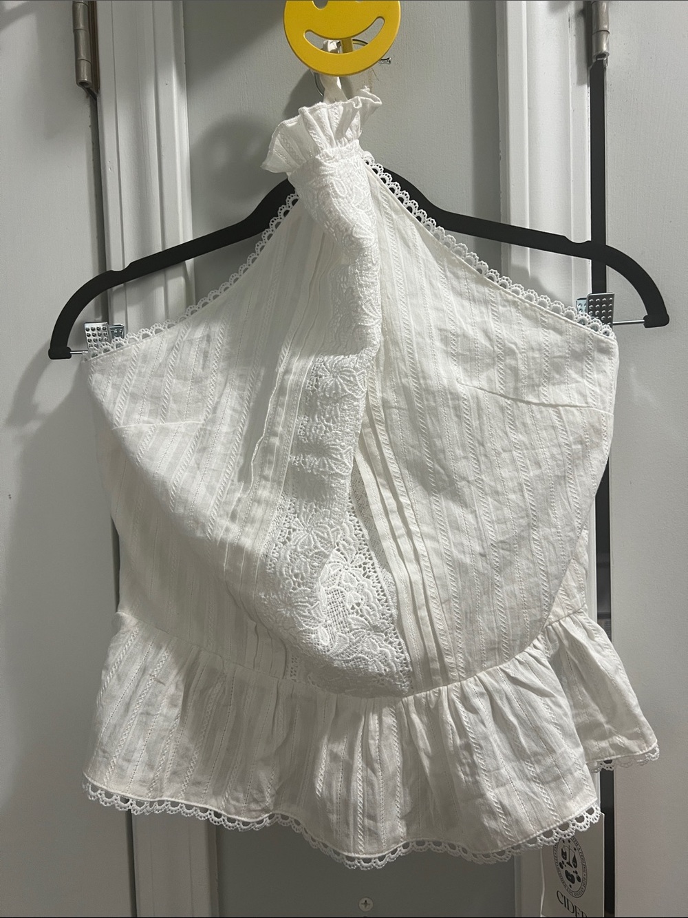 Cider 100% Cotton Halter Neckline Solid Floral Embroidery Knotted Top Size M/6 - Picture 6 of 7